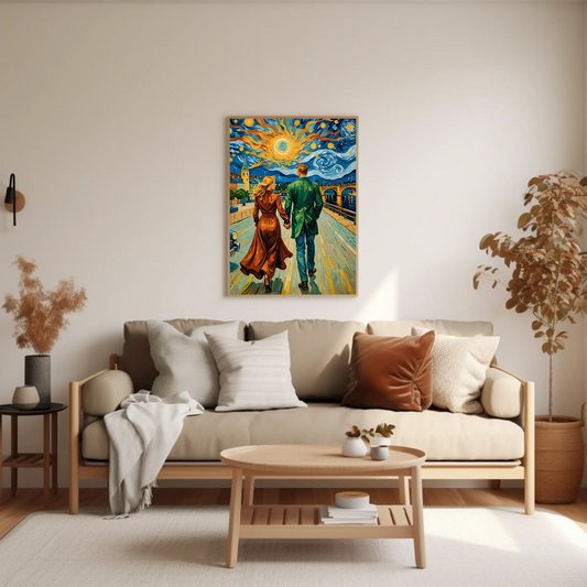 Lovers in Starry Night Painting Style Framed Poster